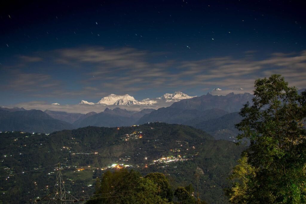 Kanchenjunga view on Full Moonlit night from Rooftop Café of View Point Residency Darjeeling 